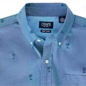 NWT Chaps Easy Care Short Sleeve Shirt Classic Fit Blue Size L